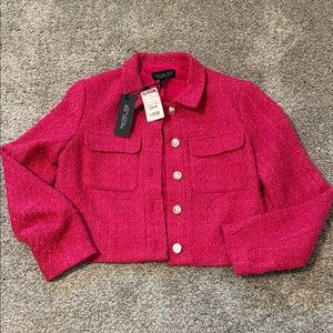 NWT Rachel Zoe hot pink brass button crop jacket, fully lined, Sm